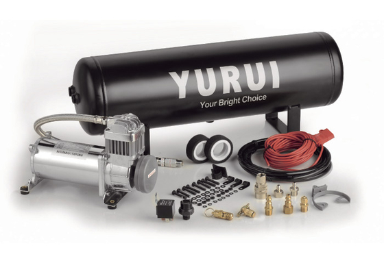 Un buen precio. Acero negro y de plata a bordo del compresor de aire de los sistemas de aire con el tanque 12V para la adaptación del coche en línea