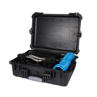 Compresor de suspensión de aire de automóvil doble cilindro para inflación de neumáticos de automóvil con caja de plástico