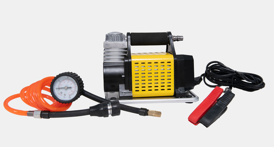 Inflador de neumáticos portátiles de automóviles de metal DC12V con manómetro y manguera de presión metálica