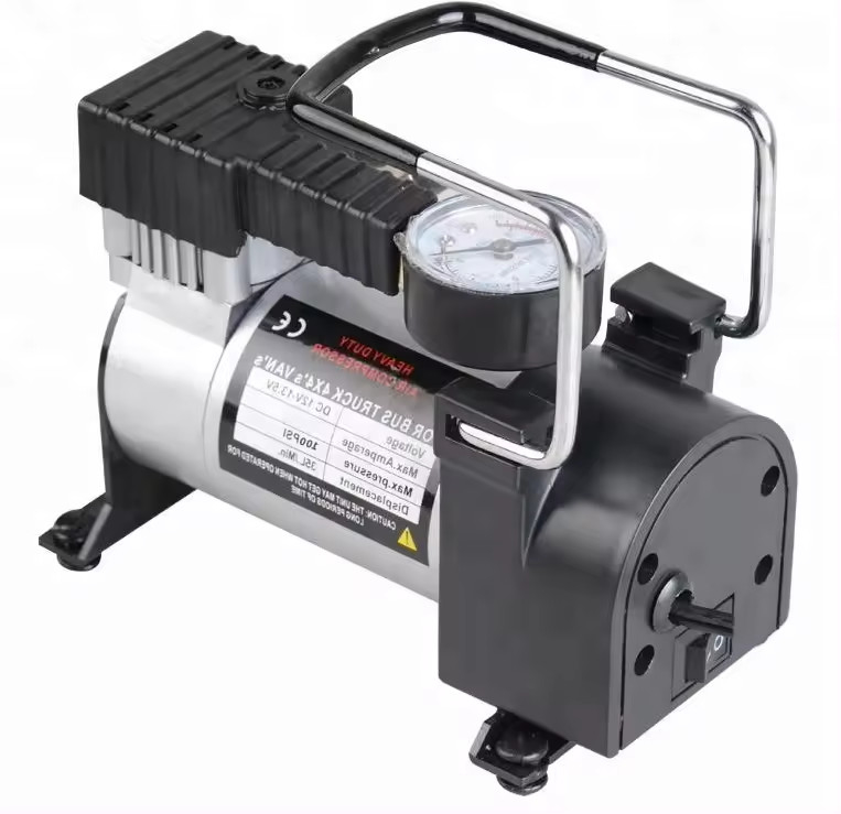 Compresor de aire portátil de alta presión de metal para automóviles con reloj y bolsa de tela