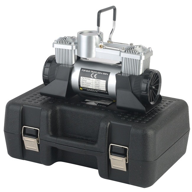 Compresor de aire de automóvil portátil de metal DC12V con kit de compresor de caja de plástico
